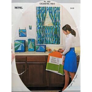 SALE Vintage Mod 1970s CUT'N'SEW Kitchen Cover-Alls Fabric Toaster Blender Mixer